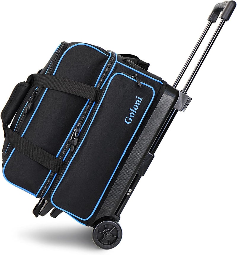 Goloni Double Roller 2 Ball Bowling Bag with Separate Shoe Compartment,2 Ball Bowling Bag with Wheels,Retractable Handle Extends to 40" - Image 1